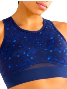 knix Momenta Racerback Navy Blue High-Neck Sports Bra with Speckled Print-NWOT